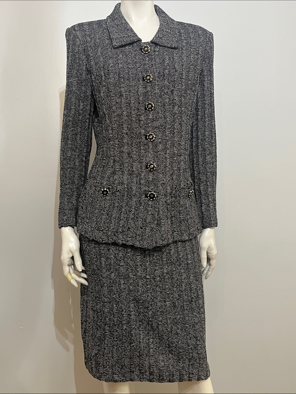 St. John Collection By Marie Gray Black and White Knit Skirt Suit Set